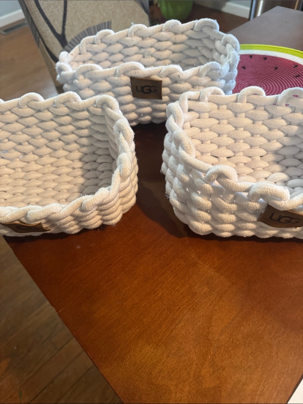 UGG White Braided Rope Storage Basket Set - Trio